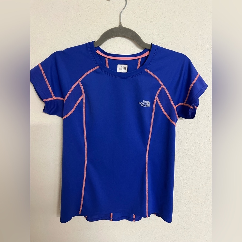 The North Face Royal Blue T-Shirt with Pink Stitching